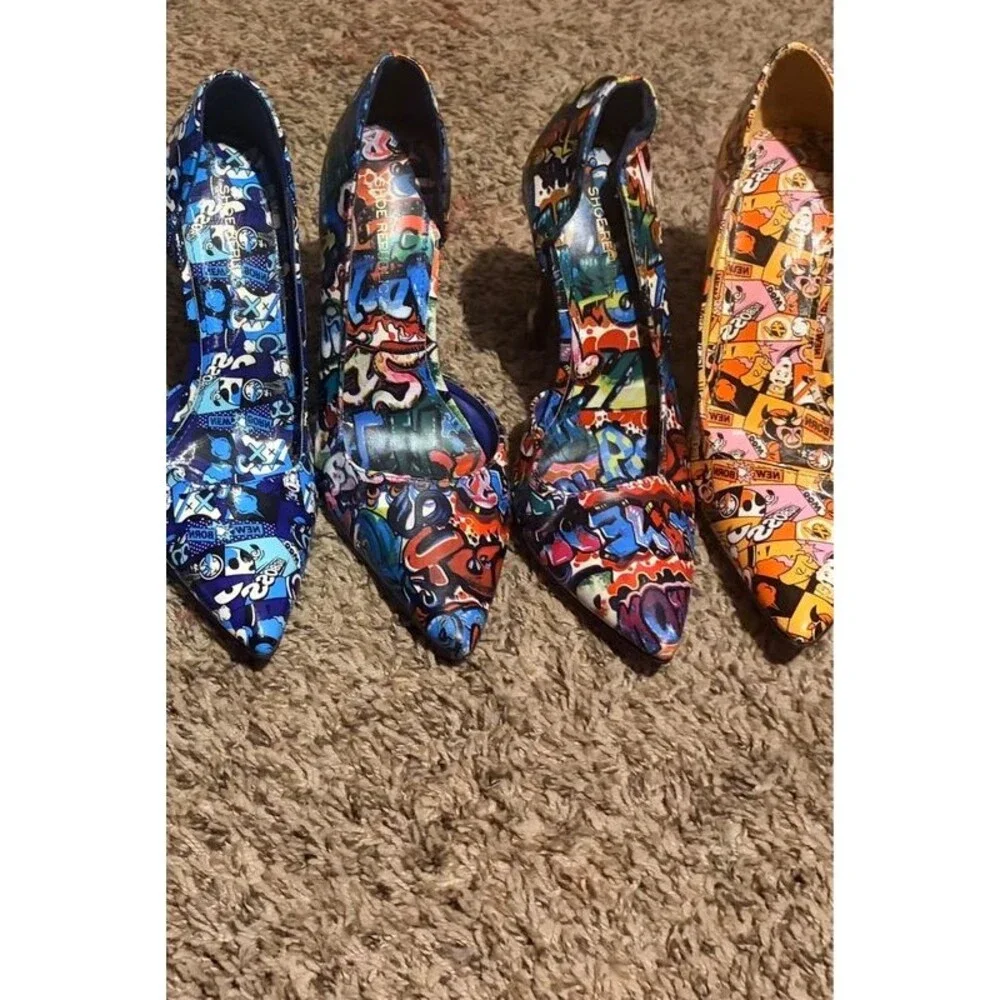 Blue and red graffiti art pumps